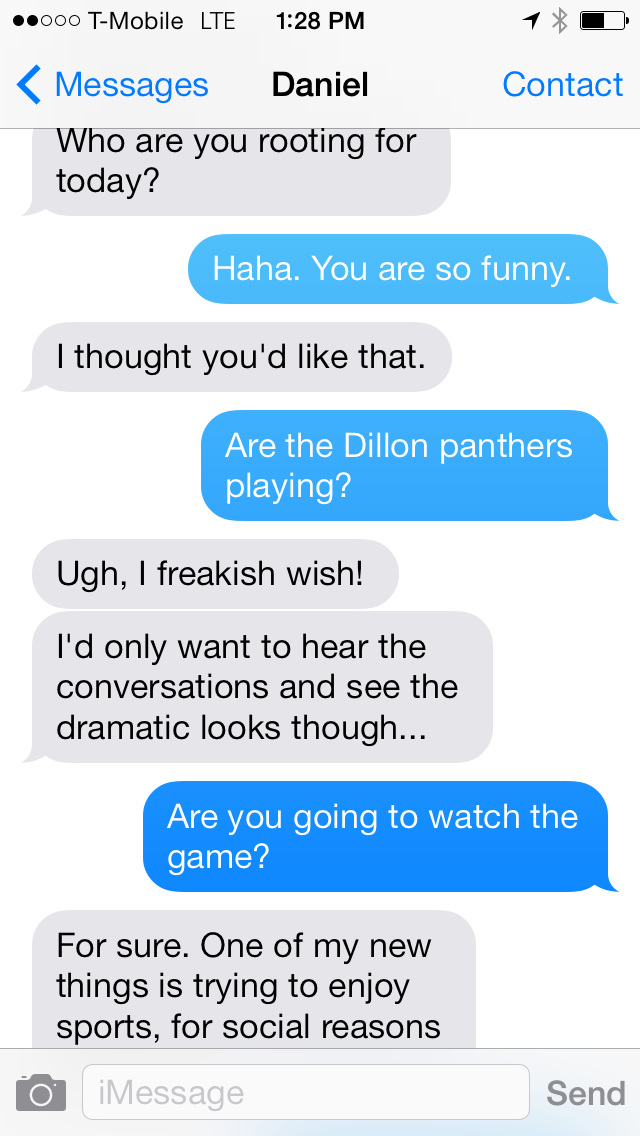 Daniel and Eli Text about the Super Bowl